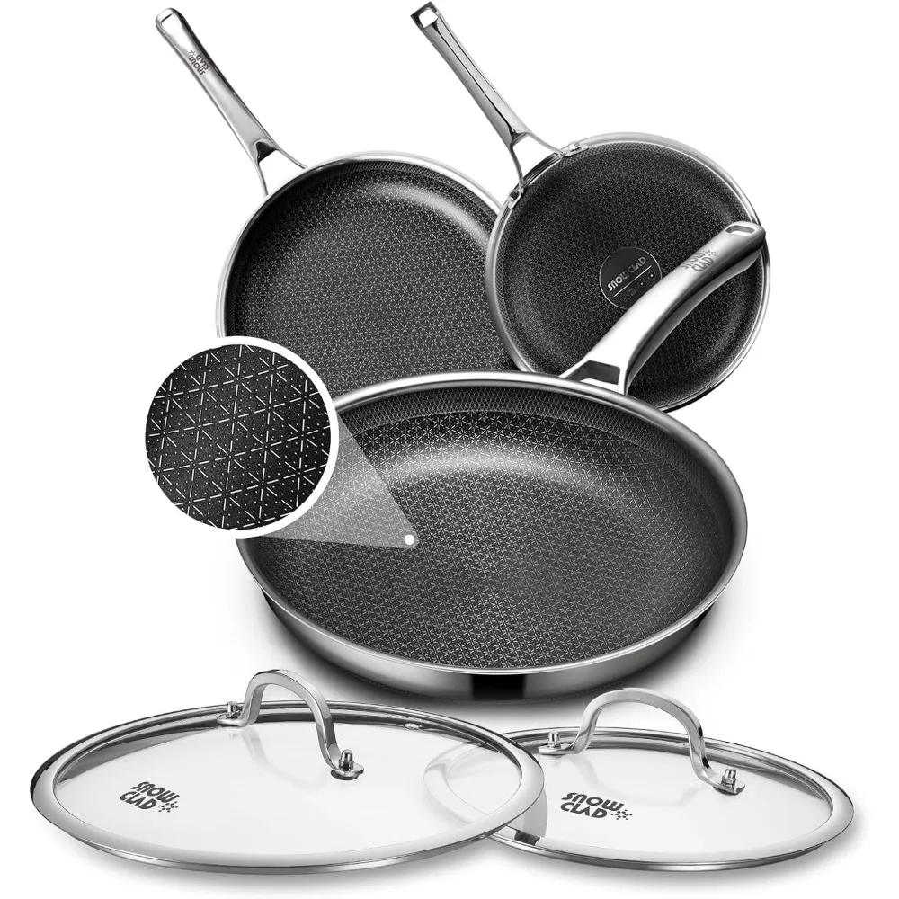 

Tri-Size Nonstick Frying Pan Set with Lids, 8, 10, and 12 Skillets, PFOA-Free Stainless Steel Cookware