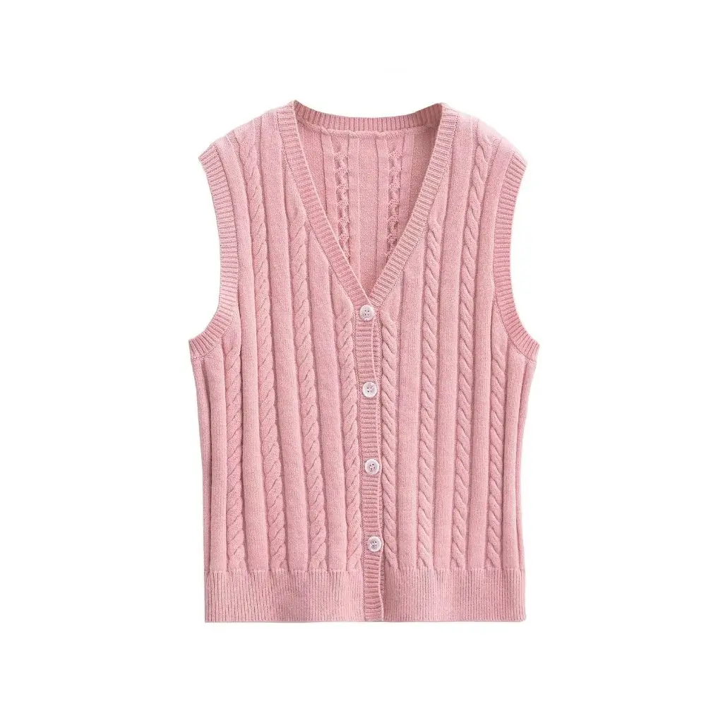 

Double-Strand Twist Thread Vest New Loose Slimming Knitted Waistcoat with V-Neck Pullover Design for Women