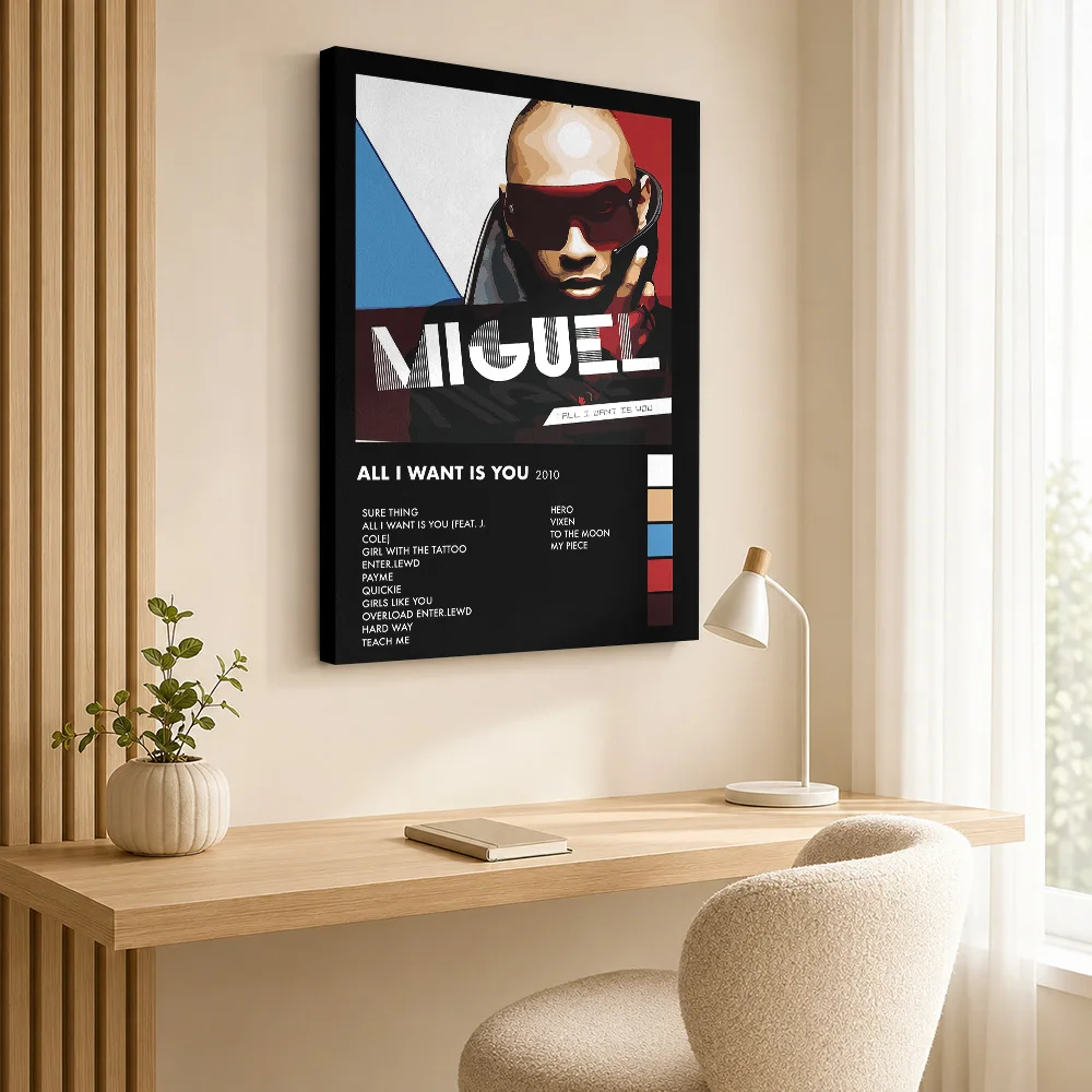 Miguel All I Want Is You Portrait Canvas Print Customized Photo Contemporary Wall Art For Recording Studio, Concert Fan Gift