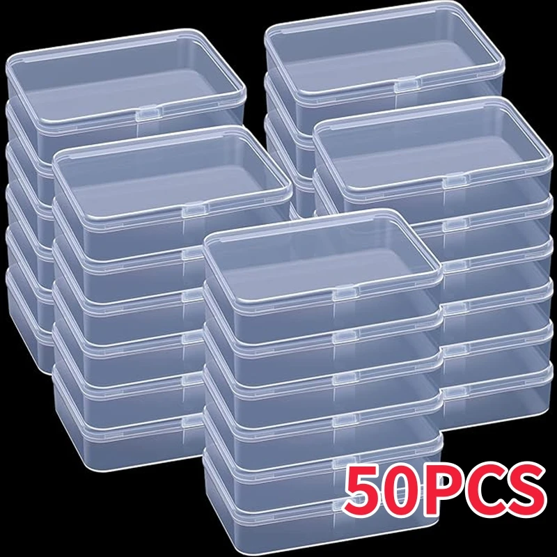 50 transparente Aufbewahrungsboxen für Kunst- und Bastelteile, kleine Zubehörteile, staubdicht, langlebig, robust, Schmuckaufbewahrungsbehälter