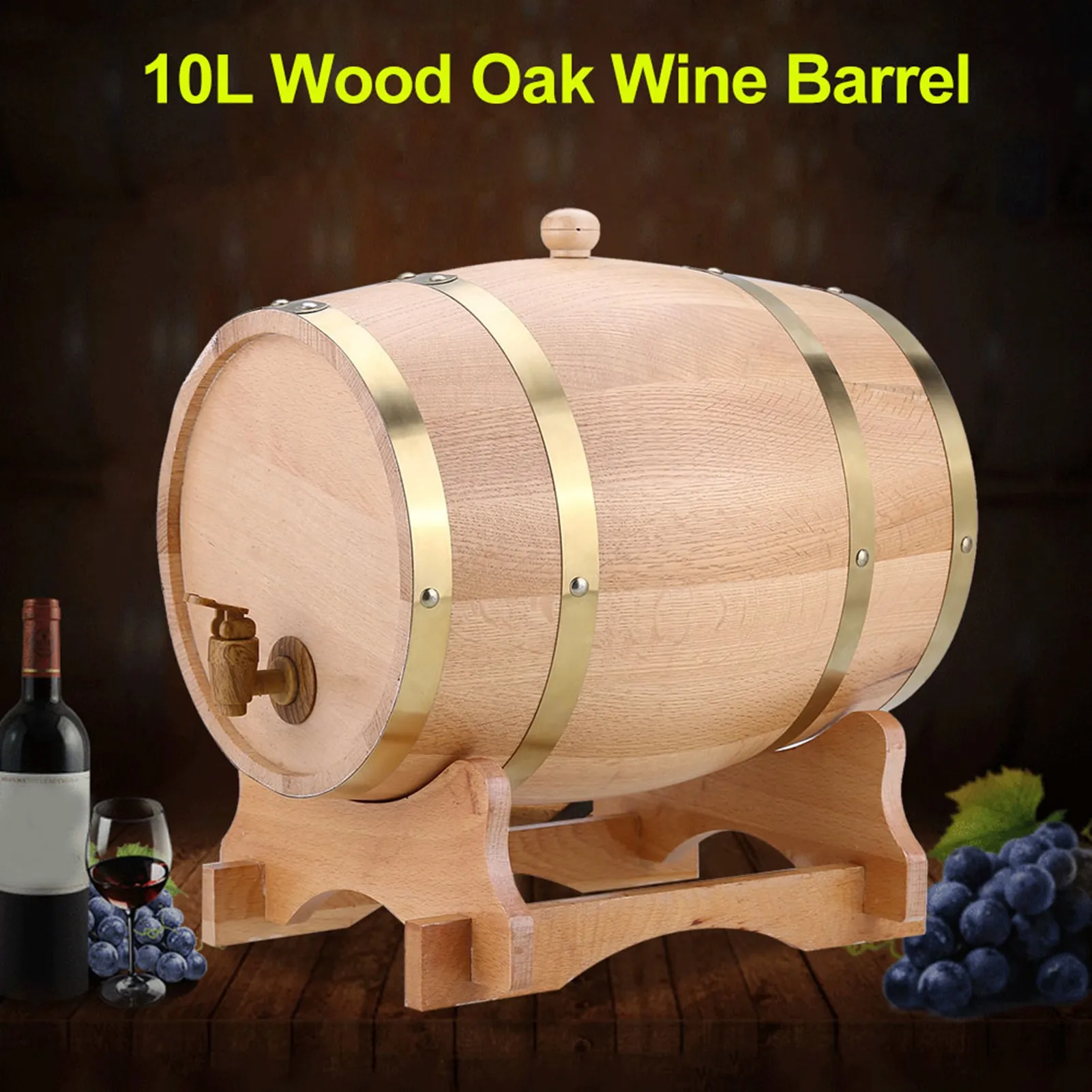

10L Vintage Wood Timber Wine Barrel Dispenser for Whiskey Bourbon Tequila