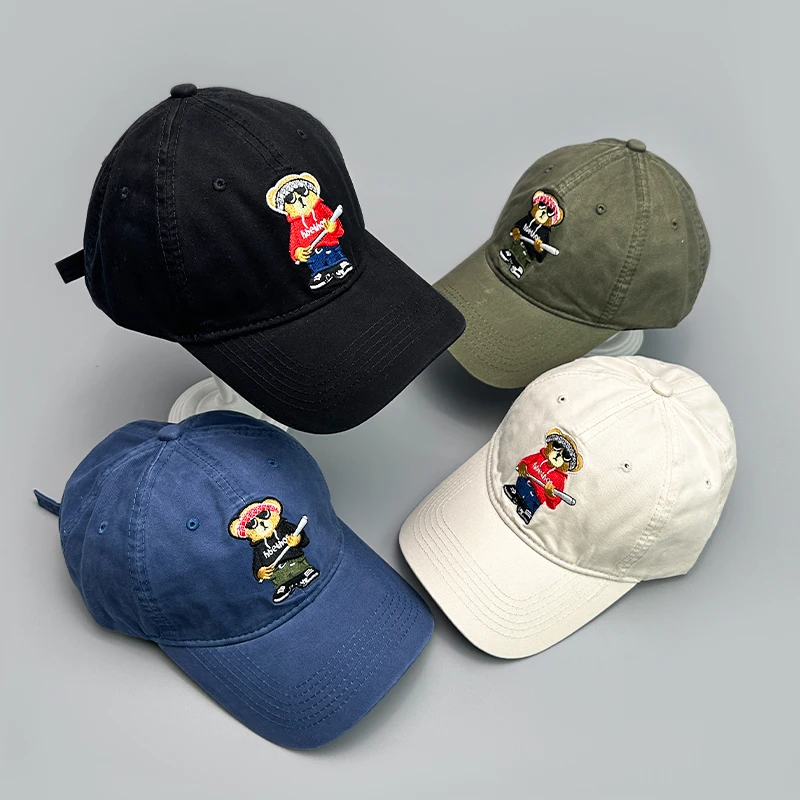 Cartoon Cute Bear Embroidery Baseball Hats Cool New Unisex Breathable Retro Sunshade Casual Versatile Student Fashion Peaked Cap