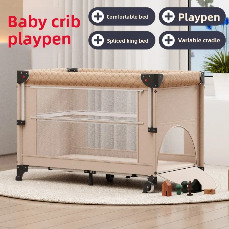 The crib bed body can be lifted and lowered seamlessly, and the multi-functional portable crib can be opened and closed