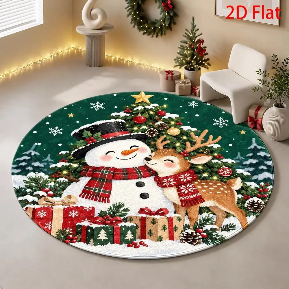 Cute Snowman Golden Retriever Dog Round Rug Winter Christmas Circular Carpet Living Room Puppy Pet Holiday Decor Kids Play Mat
