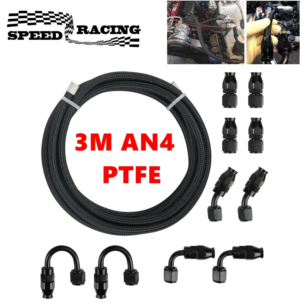 3M 4AN PTFE Fuel Line Hose Kit, E85 Nylon Braided Fuel Hose with 10PCS Swivel Fuel Hose End Fitting Adapters Kit