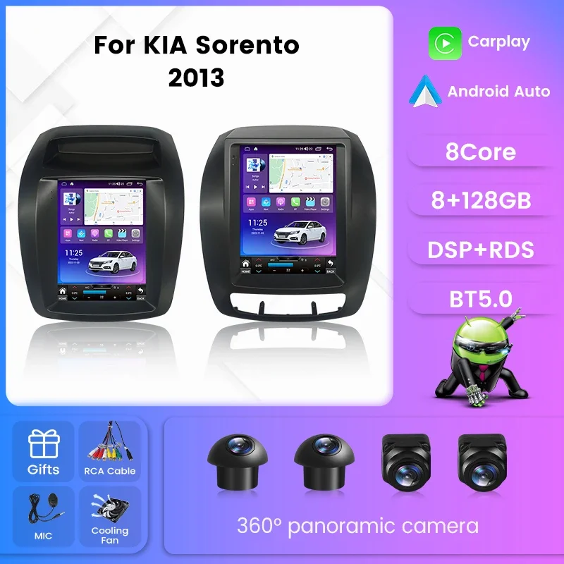 

For Тесла Стиль Экран автомагнитола 2дин android For Киа Соренто XM рестайлинг For Kia Sorento 2 II XM 2012 - 2021 магнитола для авто GPS мультимедиа Штатная магнитола устройство до 8-ЯДЕР, до 8 + 128ГБ Карплей