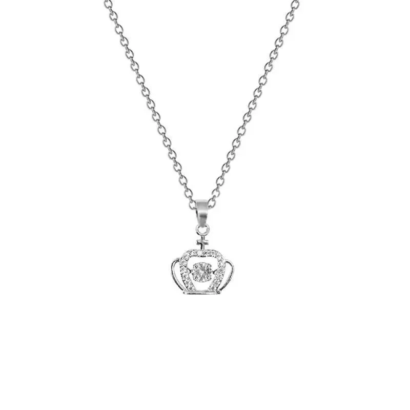 

Princess Crown Charm Necklace for Women Girls Silver Delicate Cute Crystal Queen Royal Tiara Pendant Luck Choker