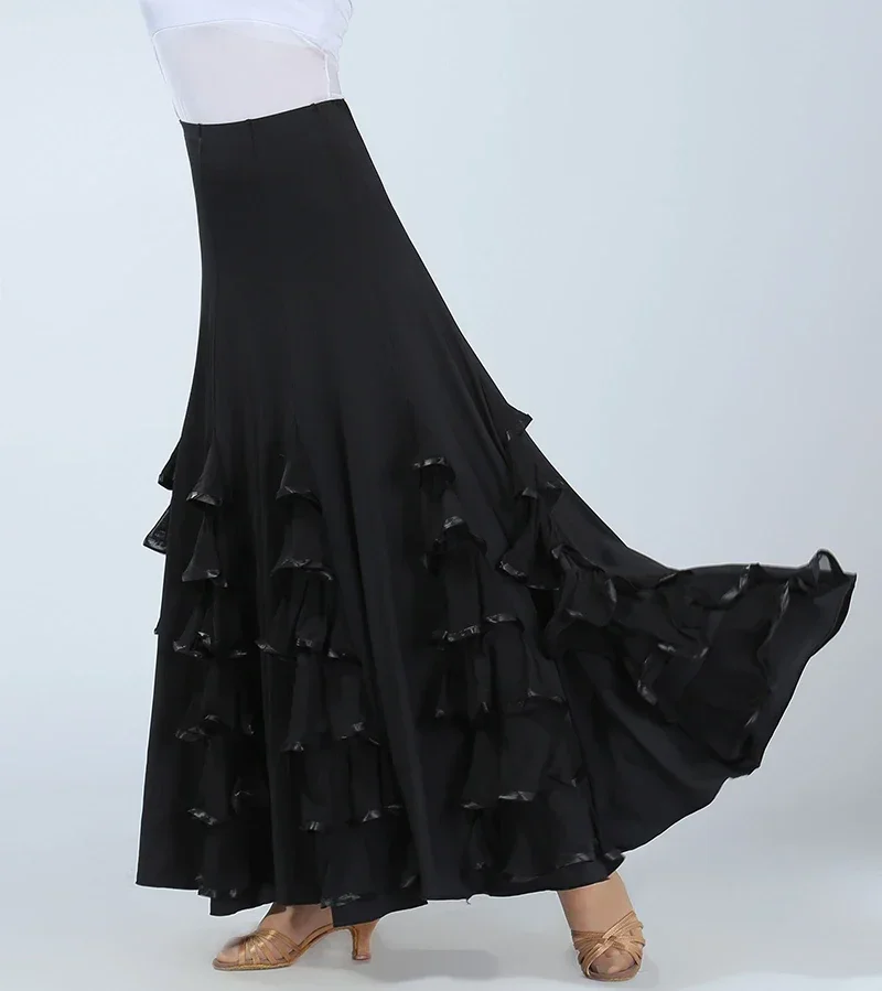 Nieuwe Vrouwen Moderne Dans Rok Lange Ruche Ballroom Rokken Flamenco Dans Kostuum Spaanse Flamenco Jurk Wals Grote Swing Rok