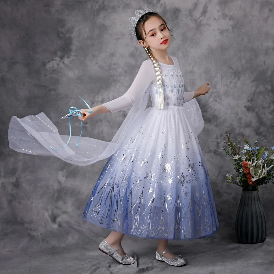 Prinzessin Pailletten Kleid für Mädchen Schnee königin Fotografie Cosplay Kostüm für Kinder Elsa Party Kleider Kind Pailletten Tüll Vestido