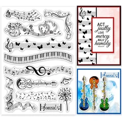 1Sheet Music Notes Clear Stamps Music Lace Corners Silicone Clear Stamp Seals Musical Instrumental Piano Guitar Transparent