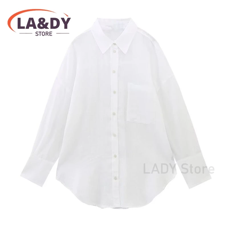 Shirt Women 2024 Spring Summer Fashion Loose Single-Breasted Tops Female Solid Color Casual Long Sleeve Pocket Blouses