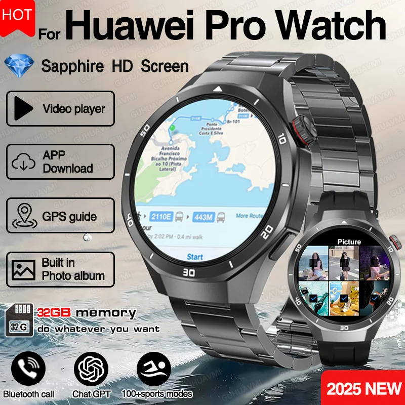 

2025Новинка для HUAWEI GPS Smartwatch 32 ГБ Память Видеоальбом Приложение Загрузка Часы Спорт Фитнес Водонепроницаемые Bluetooth-вызовы Смарт-часы