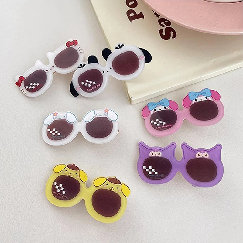 Sanrio Cartoon Anime Kuromi Glasses Shaped Acrylic Hair Clips Girls Sweet Cute Barrettes Duckbill Clip Creative Hair Accessories