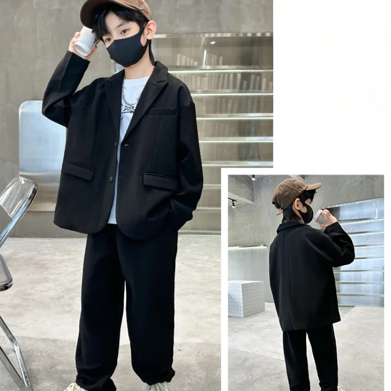 Suit for Boys Autumn Fashion Casual Loose Blazer Trousers Two Pieces Teen School Kids Clothes Set 13 14 Years Children Costumes