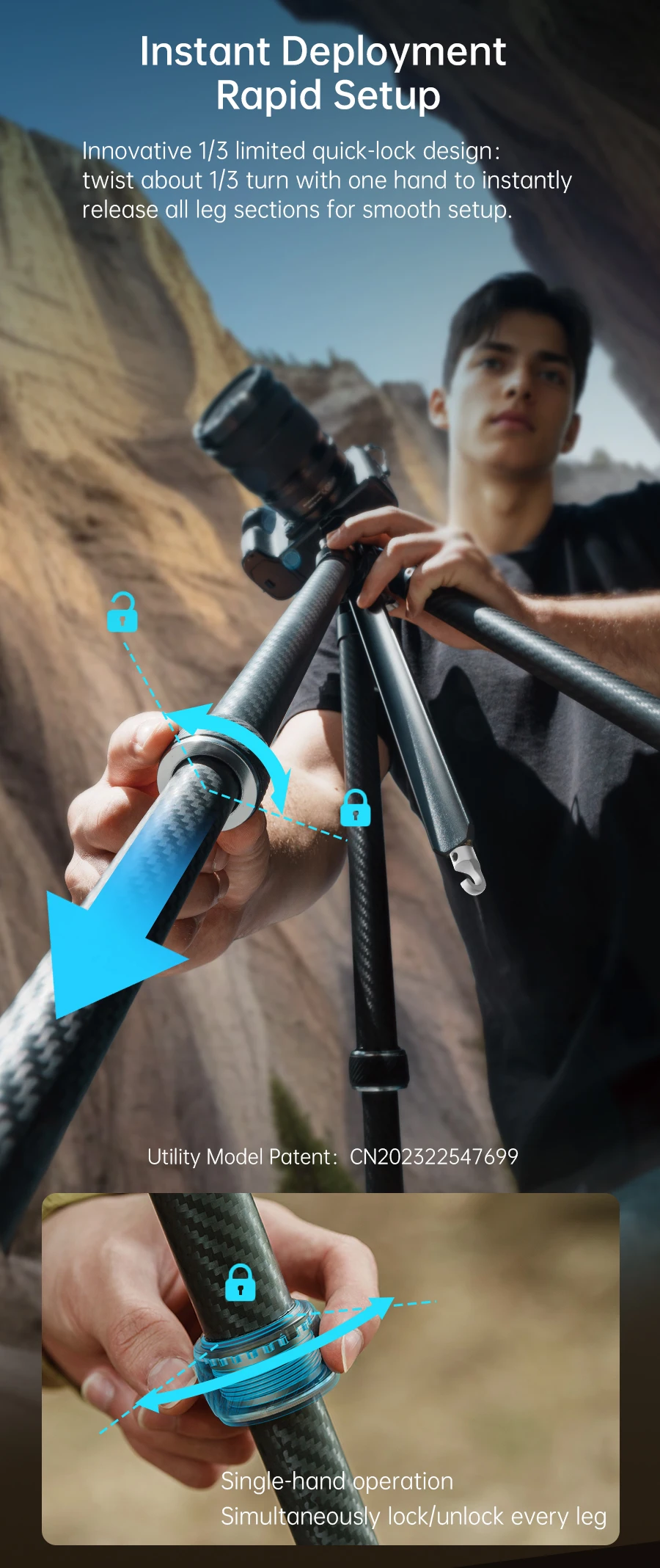 Ulanzi FALCAM TreeRoot Quick Lock Lite Stativ mit F38 Quick Release Upright 360 ° Kugelkopf für DSLR-Kamera, Reisen, Livestreaming – Detail 5