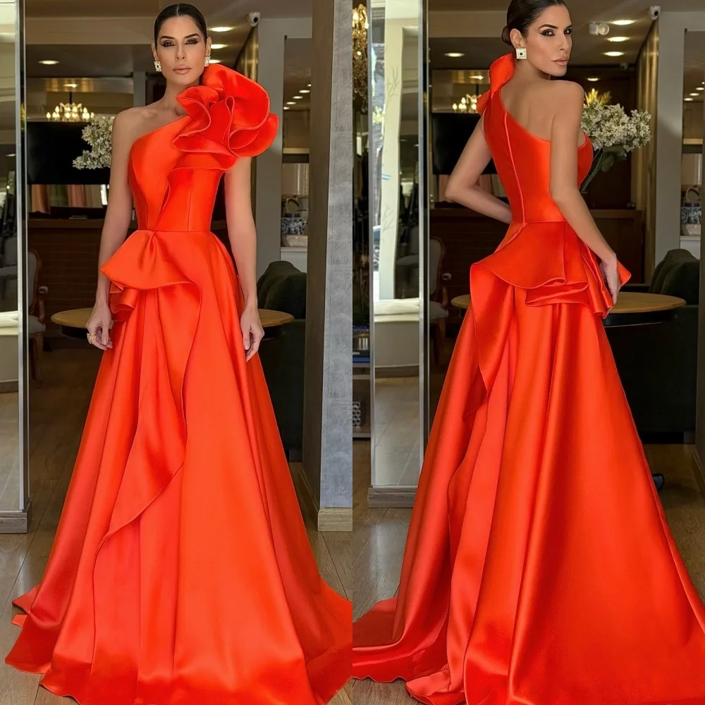 

Customized Exquisite One Shoulder Sleeveless Evening Dress High Quality Satin Prom Dresses Fashion Ruched Homecoming Gowns