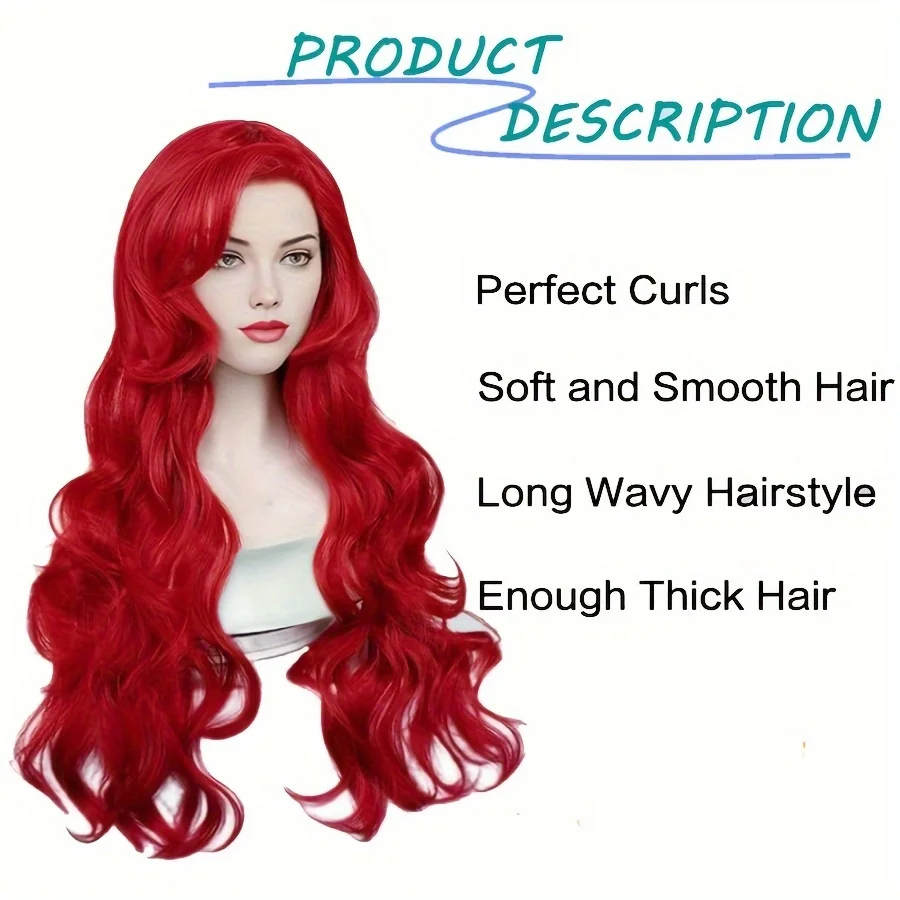26inch synthetic Red Long Curly Cosplay Wig, Curly Wave, with Buckle Net for Christmas and daily life image 3