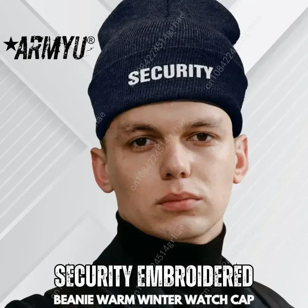 Security Embroidered Beanie Warm Winter Watch Cap Security Guard Officer Uniform Outdoors Hat