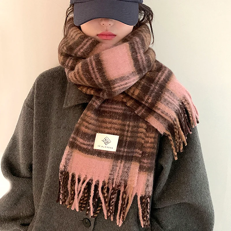 Winterschal Damenschal Karierter Quastenschal Warmer Schal Schal