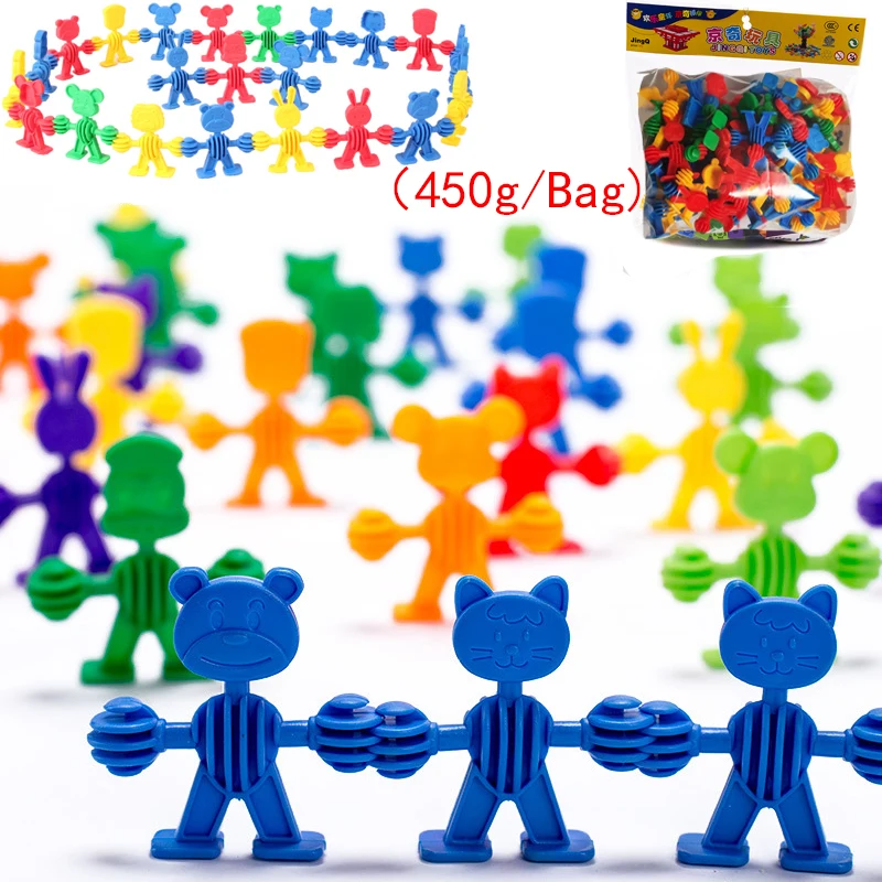 Plastic Toy Circle Gear Wheel Flower Pipe Sun Stick Animal Person Shape Puzzle Connect Game 3D Building Model Toy Boy Girl Gift