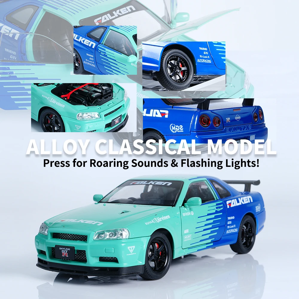 

1:24 scale GTR street car die-cast toy car, die-cast car model, collectible car model, Christmas and birthday gift for men.