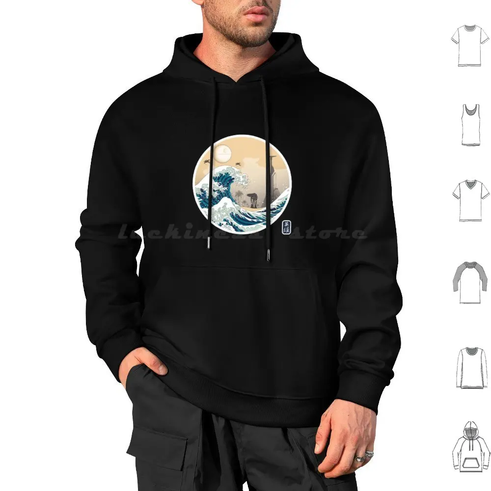 Art 90s The Great Wave Off Kanagawa Hoodies Long Sleeve At At Death Star Film Hokusai Movies Rogue One Scarif Sci Fi The