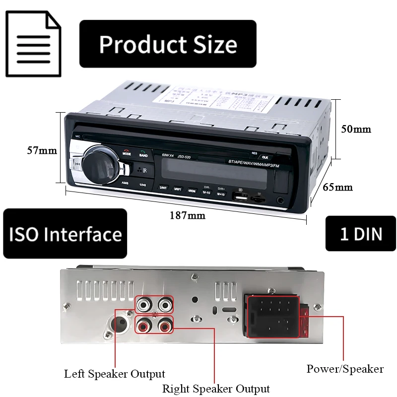 Radio samochodowe 1 din Stereo Player Digital Bluetooth Car MP3 Player 60Wx4 FM Radio Stereo Audio Music USB/SD z wejściem AUX w desce rozdzielczej — zdjęcie 6