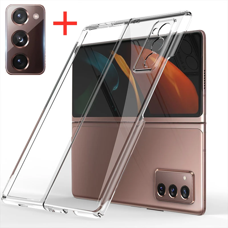 For Samsung Z Fold 2 Case with Camera Protector Glass Transparent Front Back Cover Hard Bumper on Galaxy Z Fold2 Full Protection