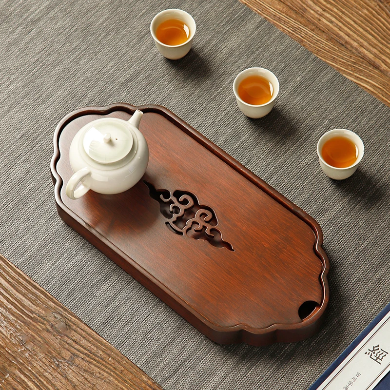 

Тяжелый бамбуковый поднос для чая в китайском стиле с местом для хранения воды для заваривания сухого чая, поднос для домашнего чайного столика, небольшой горшок для резервуара для воды