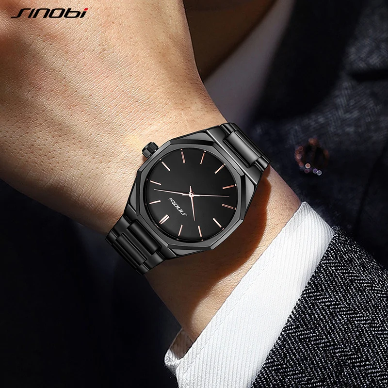 Top-Verkäufe Sinobi Marke Herren schwarze Uhren Mode Business Quarz Armbanduhren wasserdichte männliche Freizeit uhr hohe Qualität