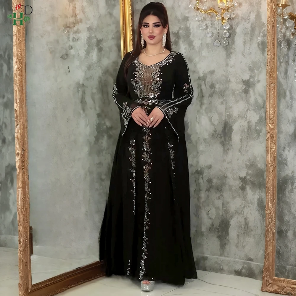 

2025 African Dress Plus Size For Women Elegant Dubai Turkey Africa Muslim Diamond Wedding Party Clothes Green Church Long Gown