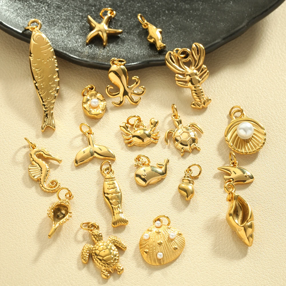 Stainless steel pendant keychain making supplies DIY necklace accessories ocean style starfish crab shell cute fashion charms