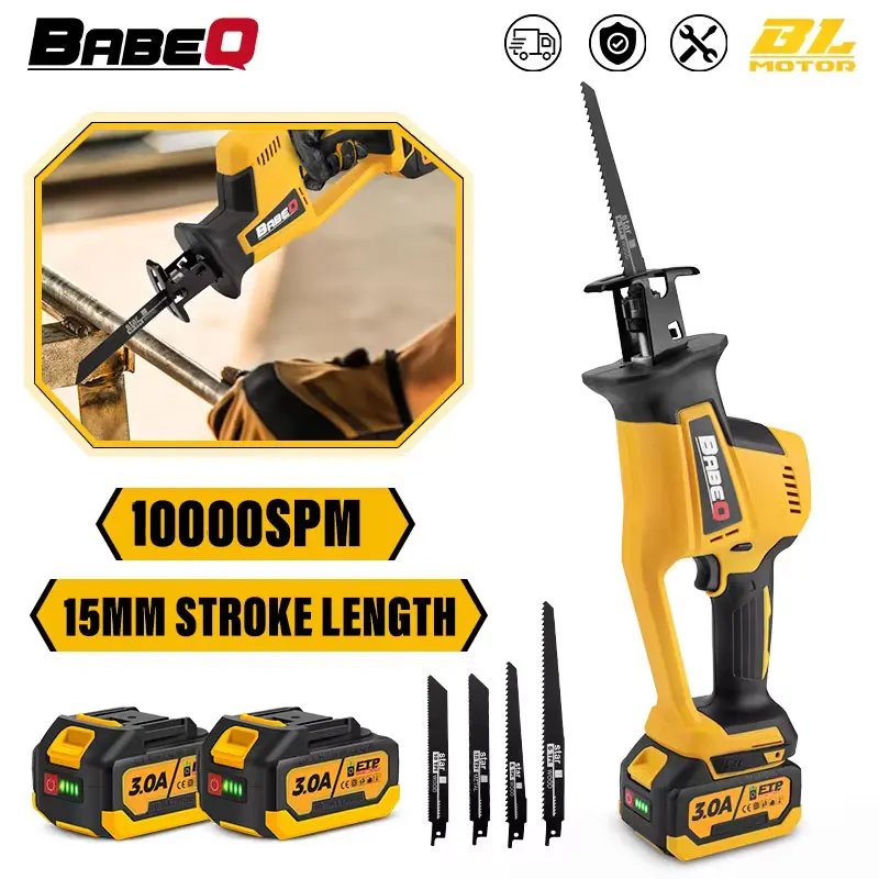 

BABEQ 10000RPM Brushless Reciprocating Saw Portable Electric Chainsaw Saber Saw Metal Wood Cutting Tool for Makita 18V Battery