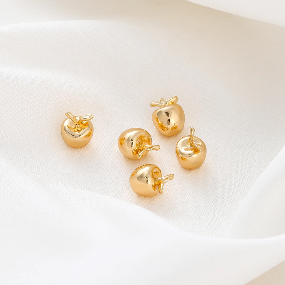 2/4/6Pcs/Lot 8*10mm 18K Gold Color Plated Brass Solid Apple Pendants for DIY Necklace Earrings Jewelry Making Accessories