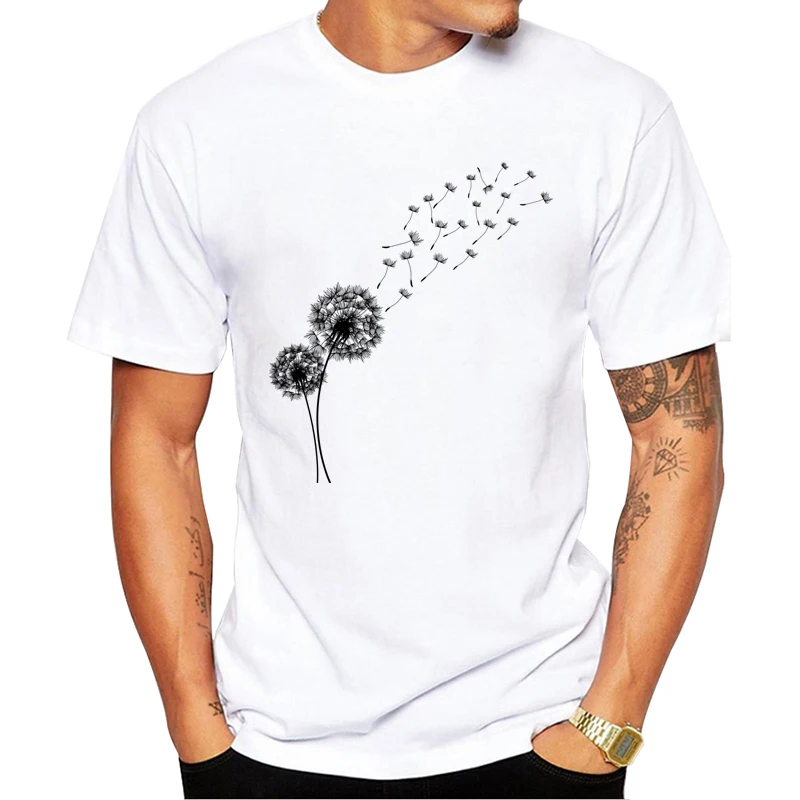 TEEHUB Fashion Street Men T-Shirt Hipster Dandelion Seeds Blowing In The Wind Printed t shirts Short Sleeve Tshirts Funny Tee