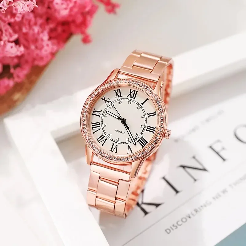 

Steel Strap Simple Casual Women's Watch Retro Roman Rhinestone Luminous Quartz Watch Luxury Wrist Watches for Women relogios