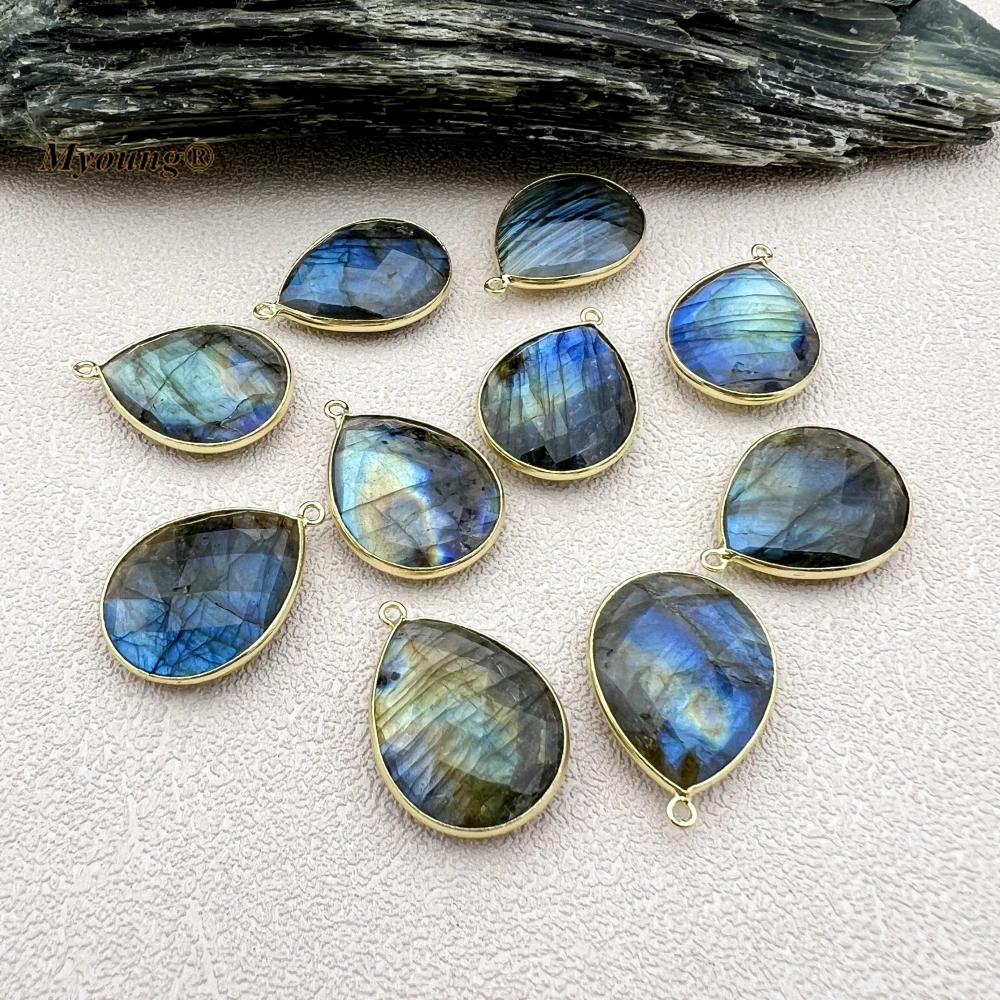 water drop shape facetada natural flash labradorite moonstone encantos pingente para brinco faca voce mesmo e fabricacao de colar atacado 10 pcs 01