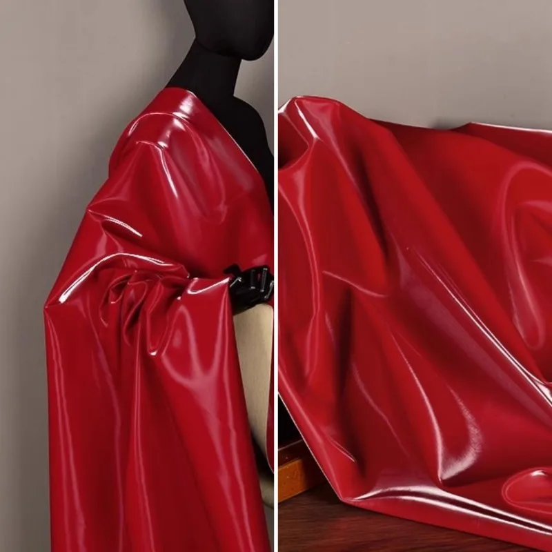 The Leather Fabric Thick Non Elastic Bright Red Silk Texture Smooth Soft Apparel Sewing Fabric Wholesale Cloth Meters Material