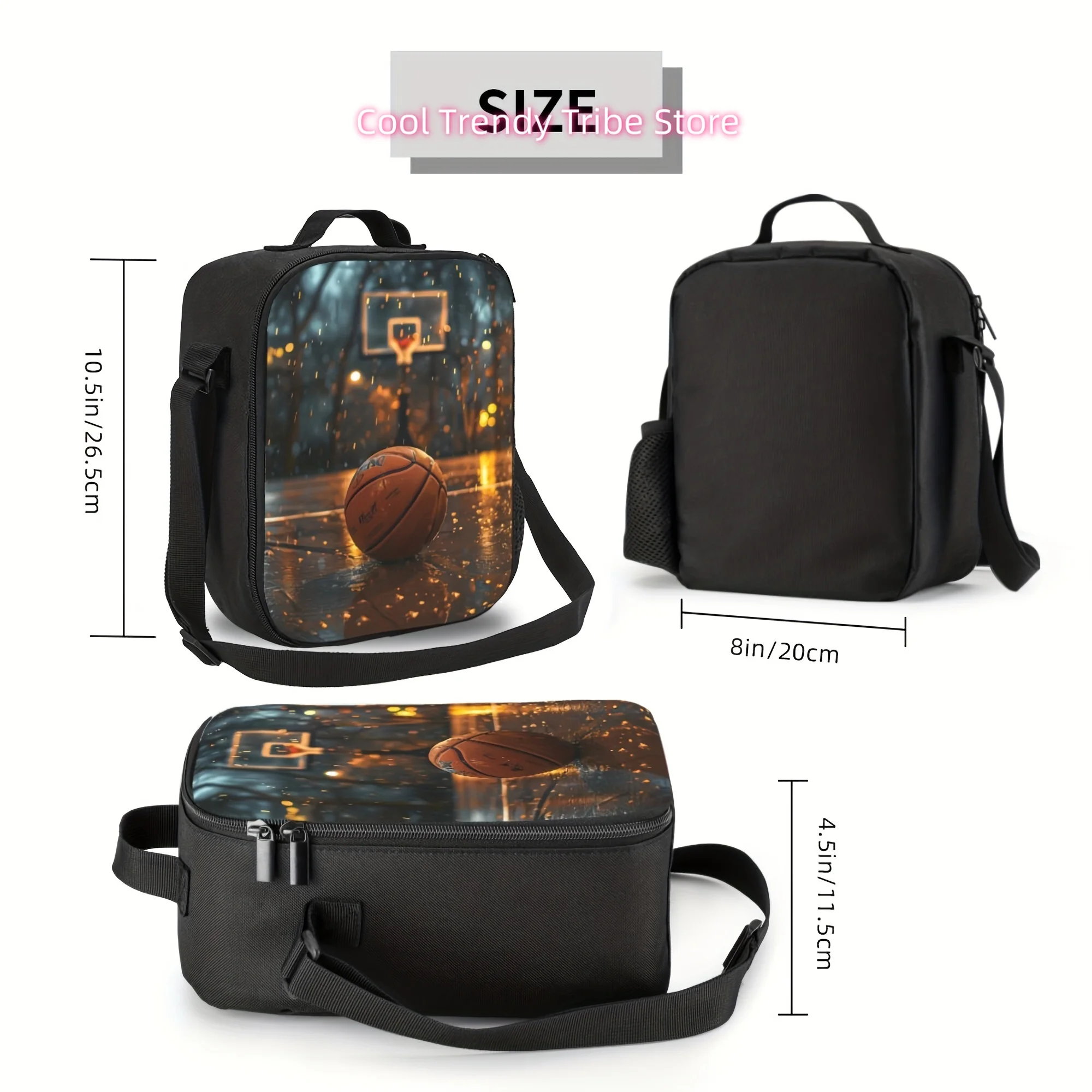 1pc Basketball Pattern, Suitable for Home, Restaurant, Office, Outdoor, Unisex Portable Reusable Cooler Cooler Bag, Storage Bag,