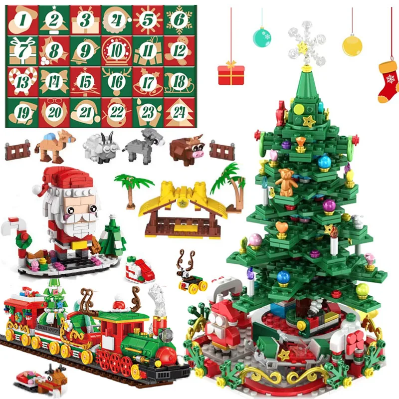 

24-Day Countdown Calendar Christmas Surprise Gift Toy Building Blocks Blind Box Christmas Train Jesus Brick Gift Toy With Box