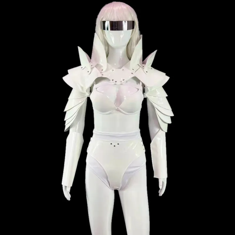 

Nightclub Dance Costume Shiny Rhinestones White Bikini Bodysuit Sexy DJ Stage Wear Bar Party Performance Show Singer Outfits