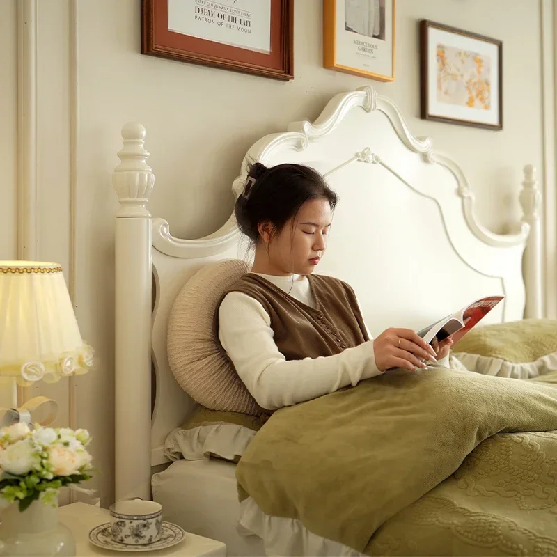 سرير جمالي بتصميم من الخشب الصلب، غرفة نوم أمريكية بيضاء، سرير نوم مزدوج كريمي للأميرة، أثاث Beliche فاخر خفيف