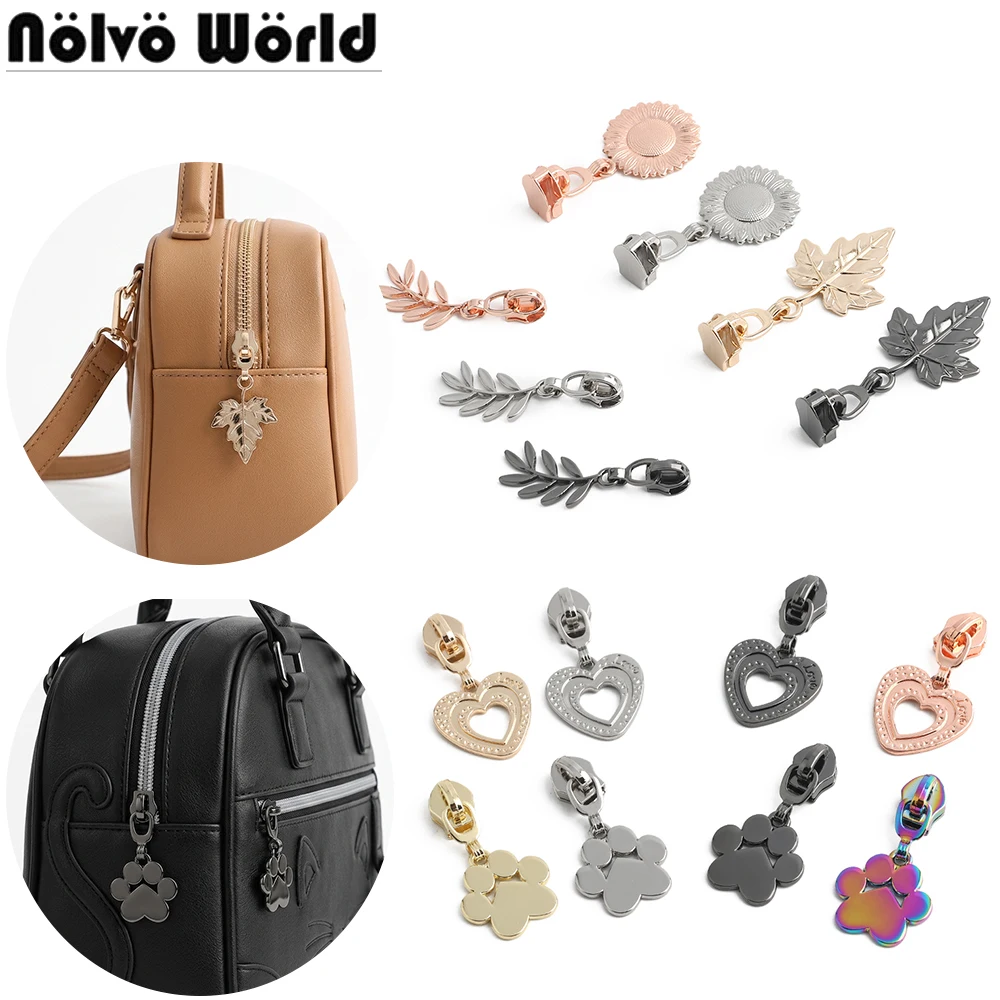 20/50/100 Stück hohle Doppelherz-/Sonnenblumenform 3 # 5 # Nylon-Reißverschluss-Schieber für Handtaschen, Gepäckdekoration, Reißverschlusskopf-Zubehör – Detail 3
