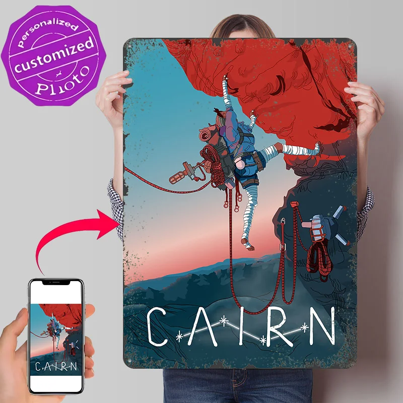 Climber Ascending Red Rock Face Cairn Game 3D Printed Texture Poster Personalized Wall Art Retro Metal Tin Signs for Coffee Bar