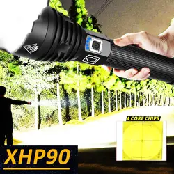 ZK20 Dropshipping 8000LM XHP90 XHP50 XHP70 LED Flashlight Zoomable USB Rechargeable Power Display Torch 26650 Handheld Light