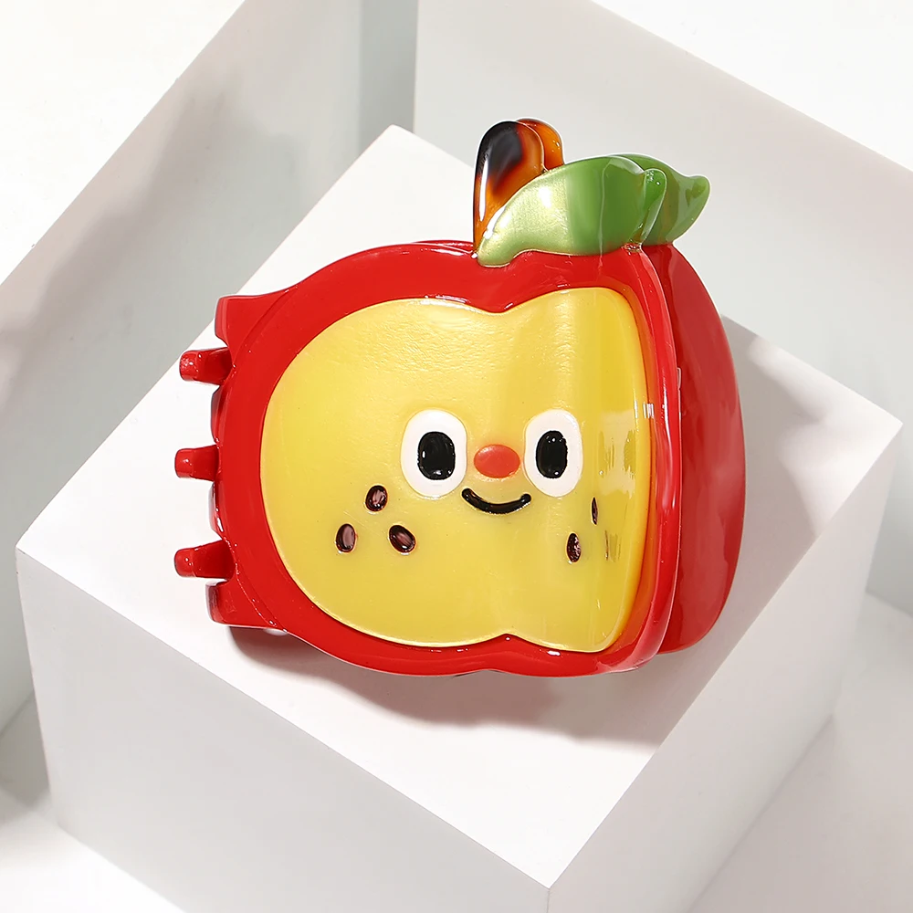 

Fashion Acetate Cute Apple Printed Oversize Hair Clip Claw For Women Girls New Barrettes Hairpin Hair Accessorie Tool Gifts