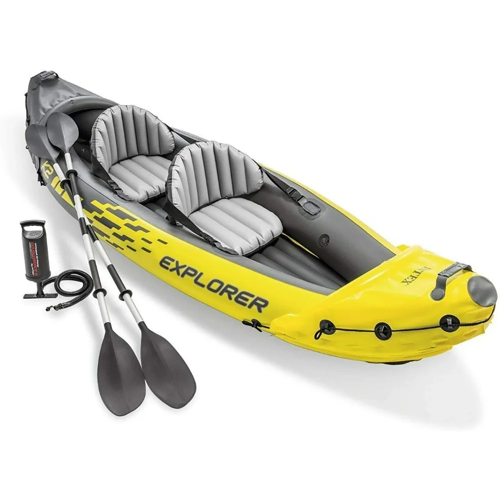 

68307EP Explorer K2 Inflatable Kayak Set: Includes Deluxe 86in Aluminum Oars and High-Output Pump – SuperStrong PVC