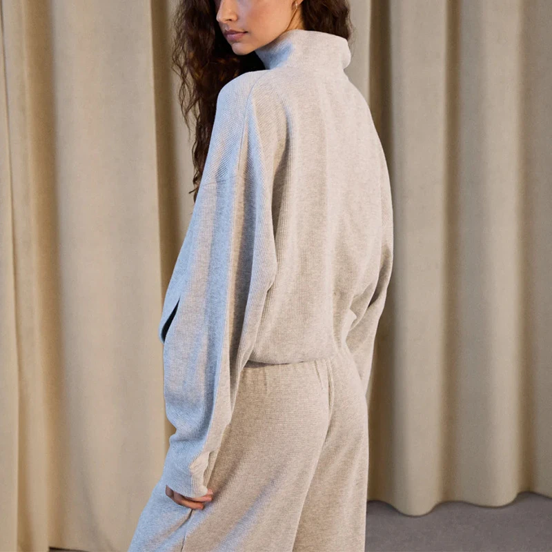 Winter and autumn stand-up collar coat, women's simple elastic waist sport pants, thin style zipper cardigan, casual hoodie set