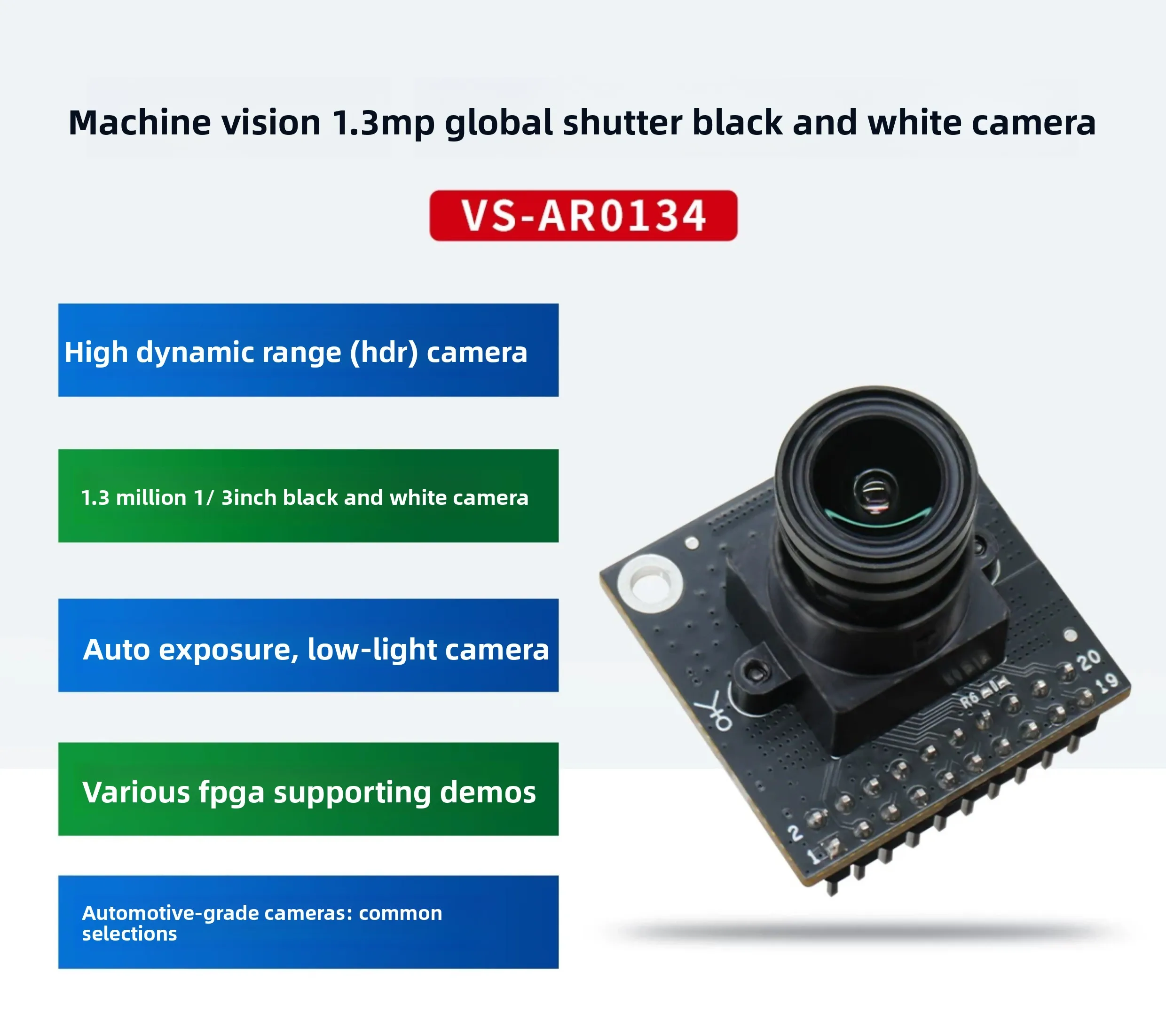 VS-AR0134 1.2MP Global Shutter Monochrome Camera Module 1280x960 60fps DVP M12 for FPGA