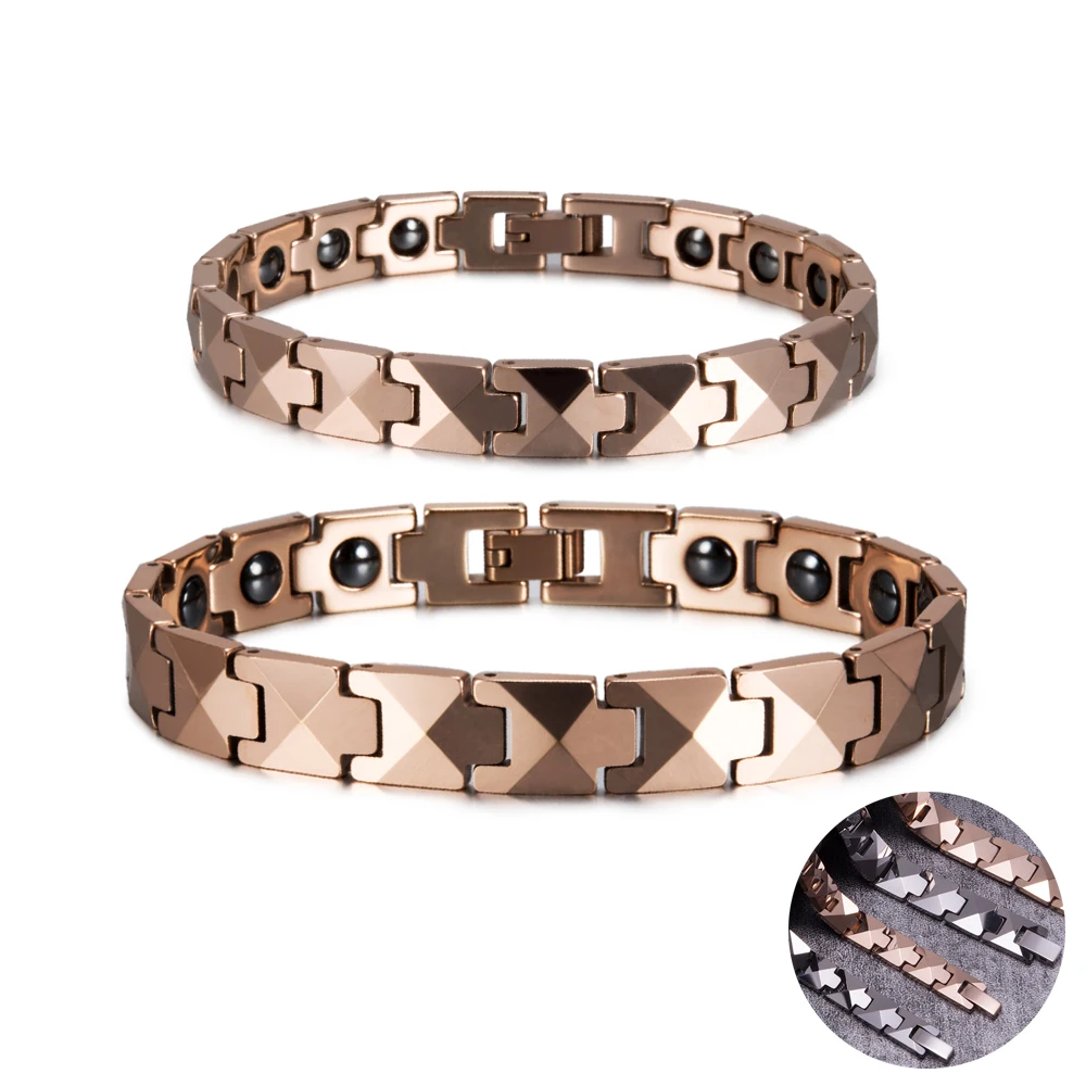 Ikuinen Fashion Couple Bracelet For Men Tungsten Rose Gold Color Health Energy Hematite Magnetic Bracelets Mens Jewelry